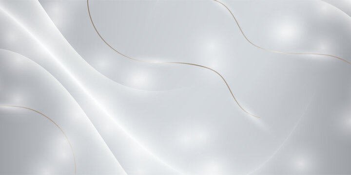 Luxury silver award background with white glitter dots and gold wave lines. Premium elegant smooth gradient surface with flowing curves for certificate, invitation or celebration event design template