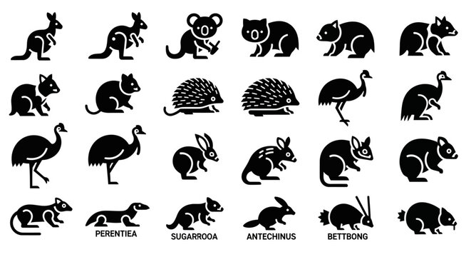 Australian Animals Silhouette Collection.