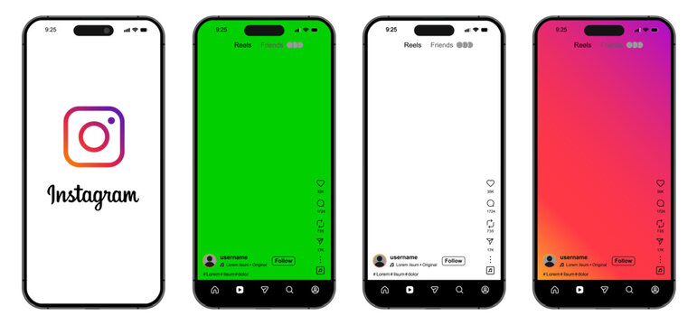 Instagram 2026 reels post story engagement with like comment share buttons, transparent, green and color screen overlay
