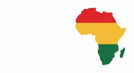 Fototapeta premium Africa map silhouette with red, yellow, green stripes on clean white background. Africa map represents continent geography, diverse culture, and unity. Symbolic Africa map for education, design,
