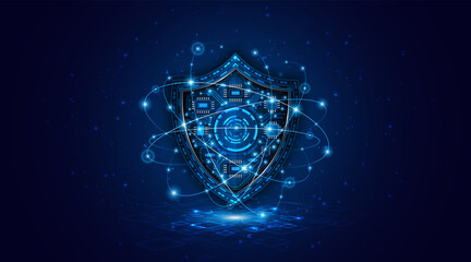 Fototapeta premium Abstract technology circuit board background with shield symbols concept of data protection and cyber privacy. modern security technology innovation concept background