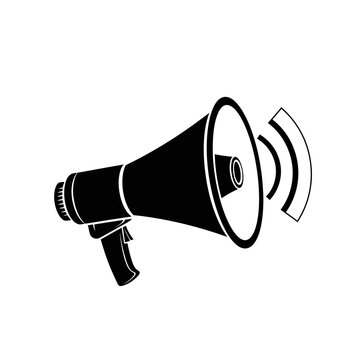 Black Megaphone Icon with Sound Waves, Amplification and Announcement Symbol