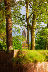 Lucca walls park with gothic bell tower