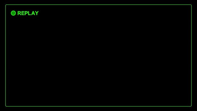 Green circle and text REPLAY on a black background replay symbol.4k video animation
