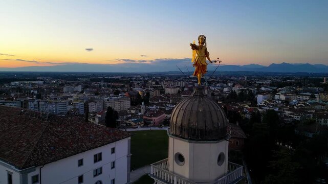 Udine from above. Castle Hill and Angel's Bell Tower. Emotions that stand out in the clear sky