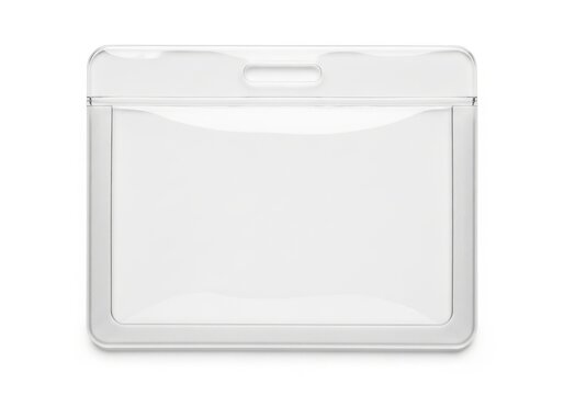 Clear plastic horizontal badge holder with lanyard slot for id cards