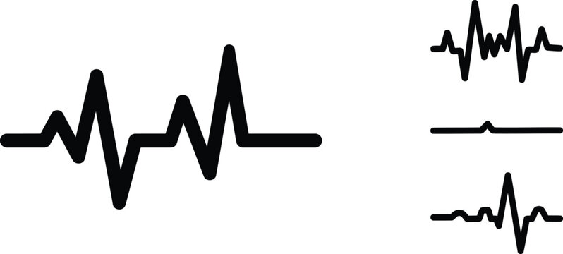 Collection of various electrocardiogram waveforms on transparent background