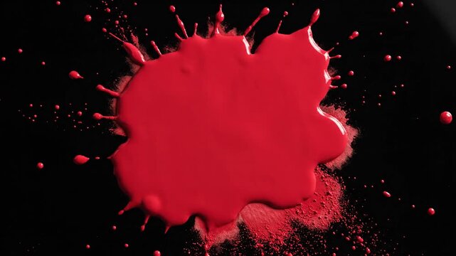 Vivid red liquid exploding on black background
