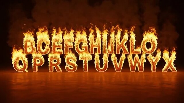Fiery Alphabet Letters Burning Brightly on Black Background - Dynamic Typography Concept