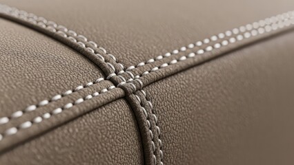 Close up of textured leather upholstery with detailed white stitching