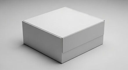 Minimalist white gift box isolated on light gray background studio shot