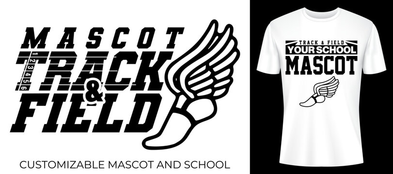 Mascot Track and Field Athletic T-shirt Design with Winged Foot Logo and Customizable School Perfect for team apparel