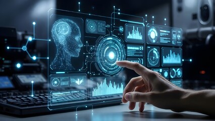 Obraz premium AI Technology Concept with Holographic Interface