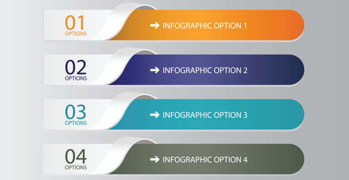 Modern infographic option banners with numbered steps and colorful gradient tabs horizontal business presentation layout design
