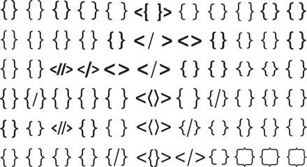 A complex arrangement of various types of brackets and symbols in a structured pattern isolated on transparent background