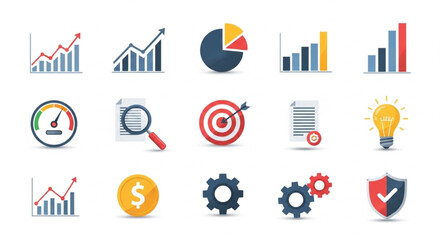 Fototapeta premium Collection of business and finance icons for data analysis.