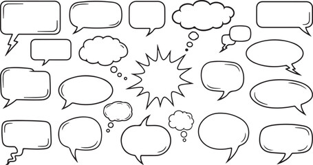 Fototapeta premium Assorted speech bubbles and thought clouds in various shapes and sizes isolated on transparent background