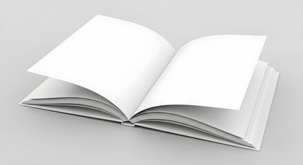 Fototapeta premium Open blank book on gray background, empty pages, white paper, reading concept, learning material, education, blank notebook