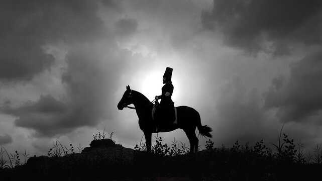 Ancient Persian King on Horse at Dusk