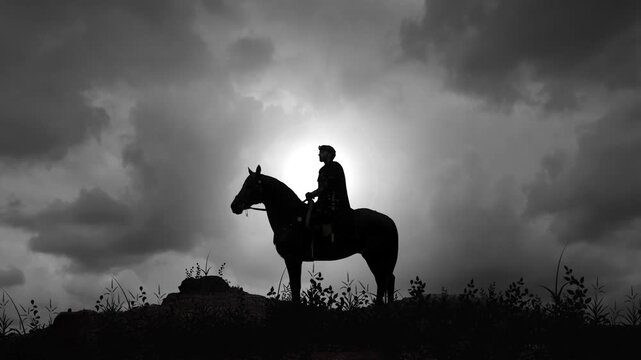 Roman Military Leader and Emperor on Horse at Dusk
