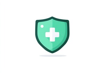Obraz premium Minimalist flat design of a health insurance shield icon with a plus sign