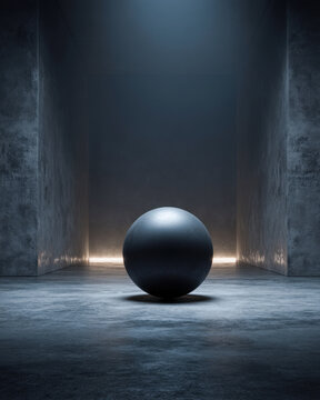 Clear vertical wall stopping rolling steel sphere, risk buffer protection concept in dark
