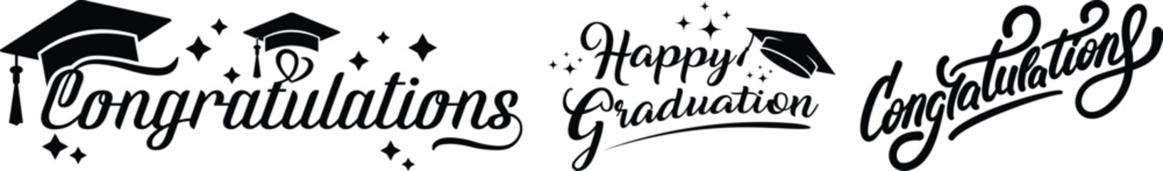 Elegant congratulations hand lettering typography icon set collection in red and black color featuring modern calligraphy styles with sparkles and decorative elements. © IR Vector Gallery