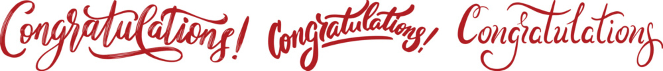 Elegant congratulations hand lettering typography icon set collection in red and black color featuring modern calligraphy styles with sparkles and decorative elements. © IR Vector Gallery