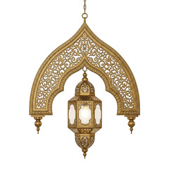Gold ornate hanging lantern chandelier isolated transparent background elegant lighting