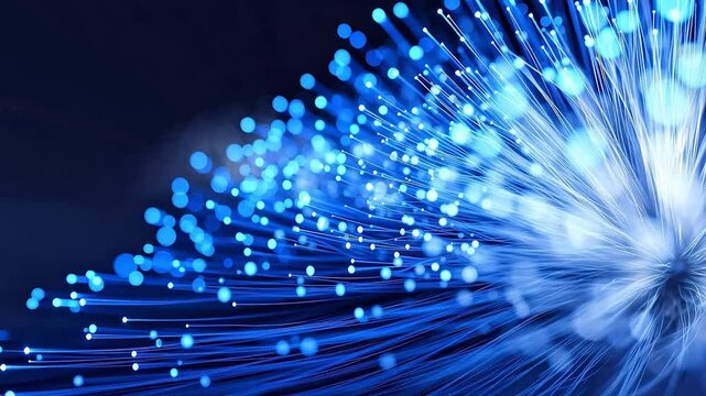 Fiber optic light strands on dark background