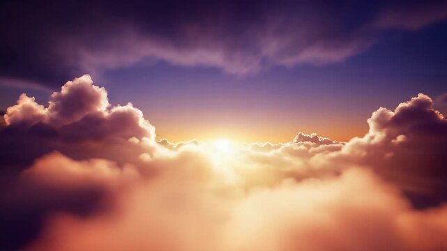 Dramatic Sunrise Above Clouds Golden Light Beams Background
