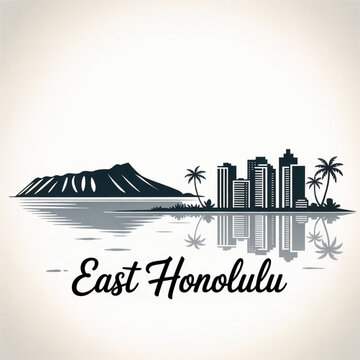 East Honolulu Hawaii Skyline Silhouette &mdash; A Coastal Community Beneath the Koolau Mountains Vector