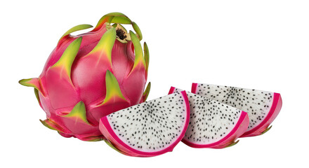 Naklejka premium Dragon fruit and slices isolated on transparent background