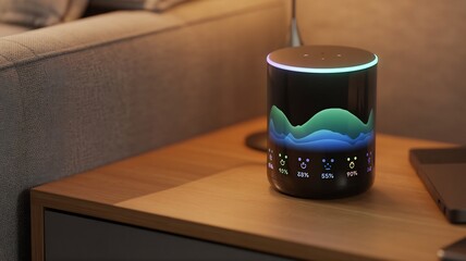 Smart Speaker on Wooden Coffee Table in Living Room