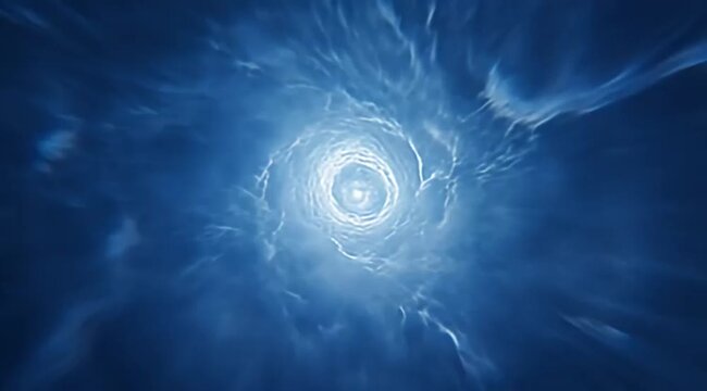 Abstract blue vortex resembling a wormhole or an underwater tunnel