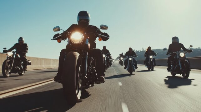 Group of motorcyclists on highway