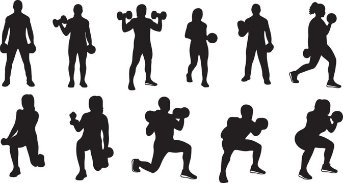 Fitness gym silhouettes , Fitness exercise silhouettes