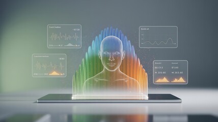 Futuristic Data Visualization on Laptop with Human Outline and Graphs