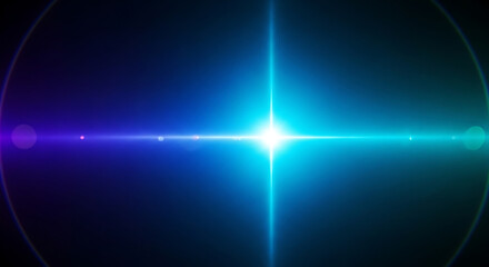 Fototapeta premium bright futuristic lens flare with a glowing blue cross of light against a dark abstract background ideal for technology and spiritual themes