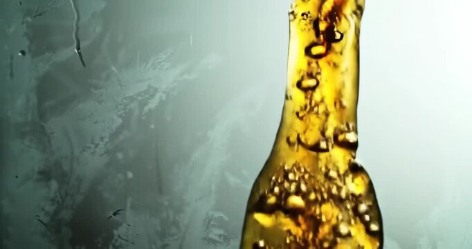 Bubbly Beer Bottle Closeup Fizzing Beverage.