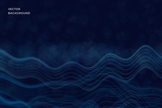 Modern abstract background with flowing digital waves and dotted surfaces forming a dynamic technological scene. Vector. Soft glow, depth effect and clean composition for business, science, artificial