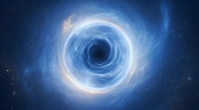 Stunning cosmic vortex featuring swirling light and star speckled background, dark center