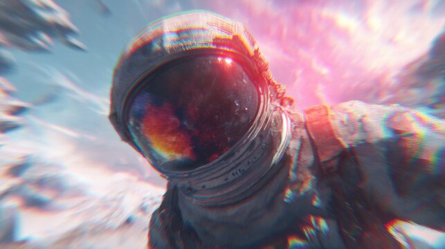 Astronaut explores a bright, distant planet during a space mission