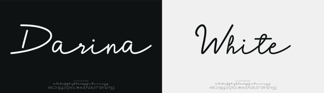 Darina White, Script beauty luxury font alphabet logo. Typography beautiful fashion elegant classic letters serif italic fonts decorative wedding vintage blossom logos. vector illustration
