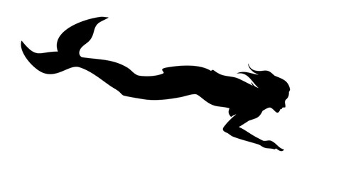 mermaid silhouette swimming underwater isolated on white background