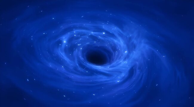 Intense blue vortex converging into a dark abyss with stellar dust