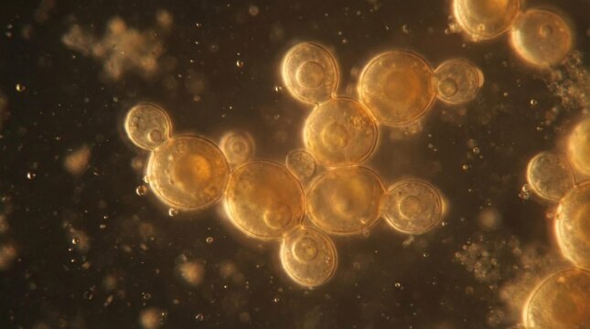 Yeast Cells Budding Under Microscopic View