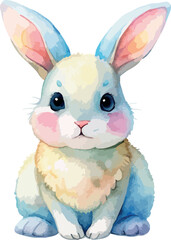 Obraz premium Cute Colorful Kawaii Spring Bunny Portrait Watercolor Vector Art Illustration