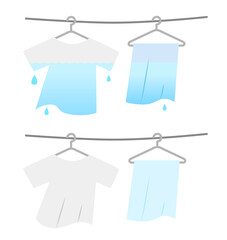 Illustration of laundry and wet laundry hanging outside