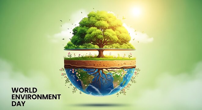 World environment day illustration with tree on globe
